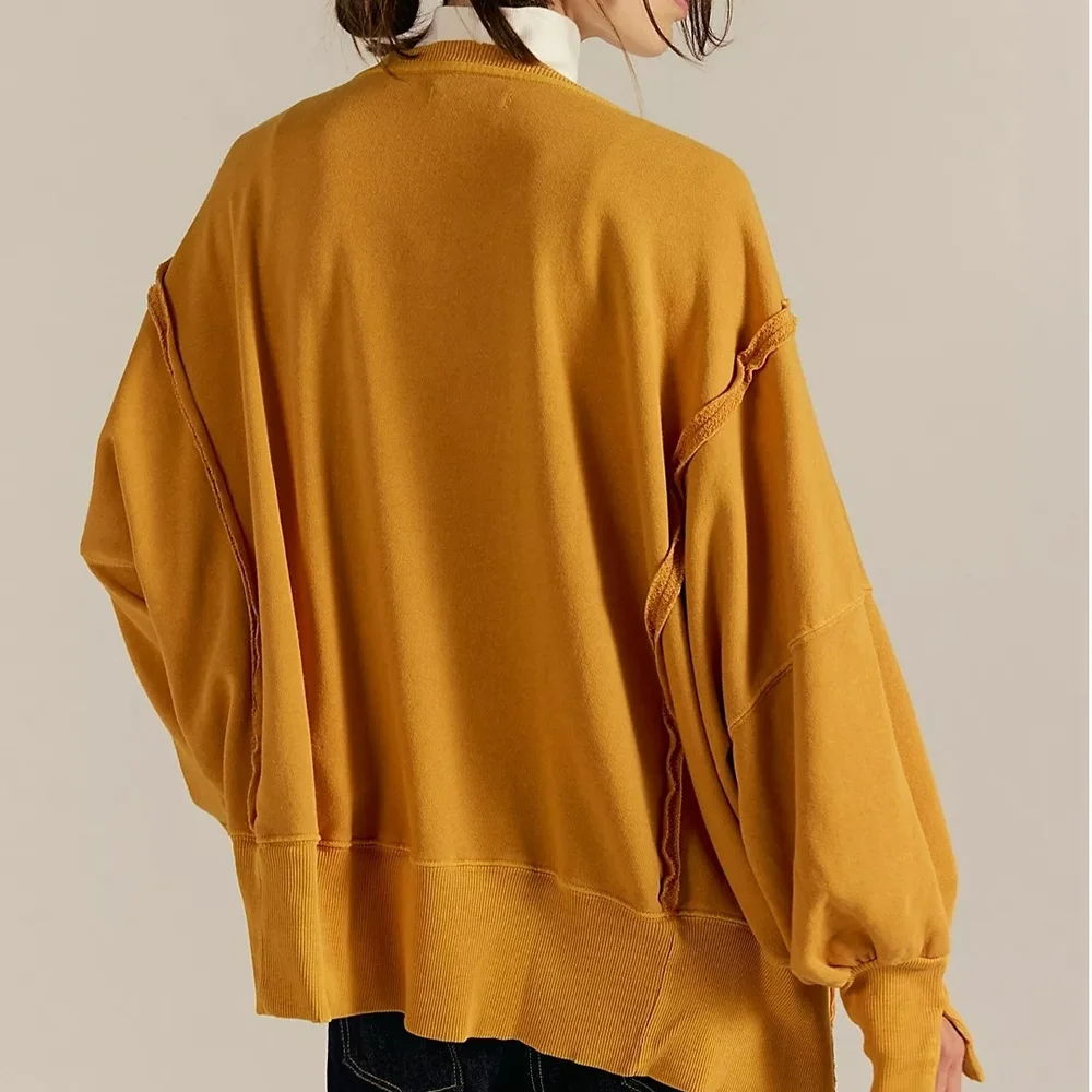 NWT Free People Camden Sweatshirt Golden Yellow - Picture 3 of 7